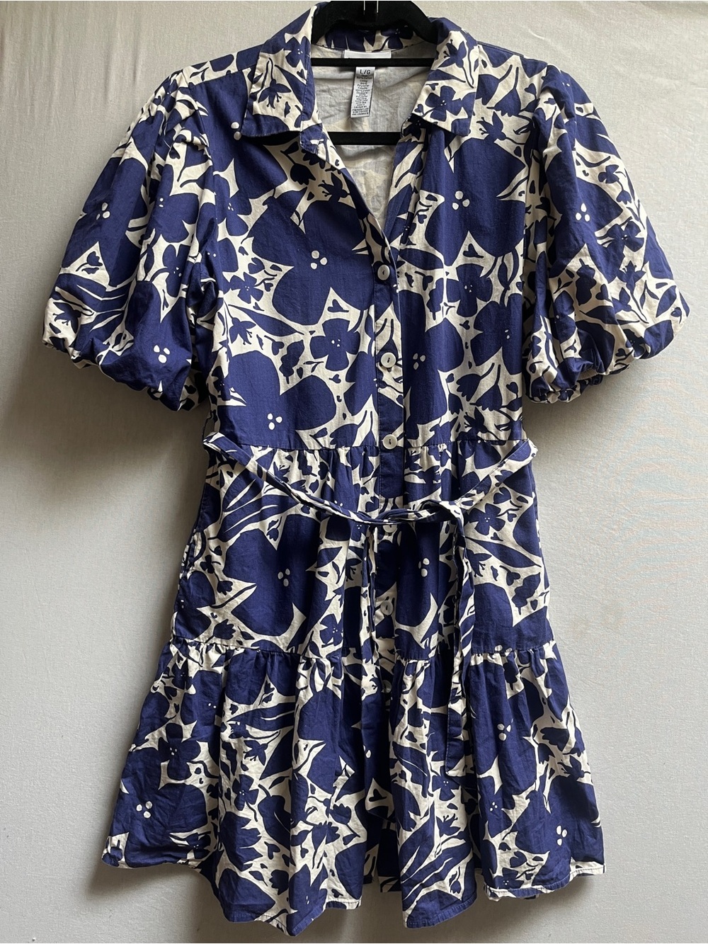 Sincerely Jules Navy & Cream Floral Button-Front Puff Sleeve Dress
